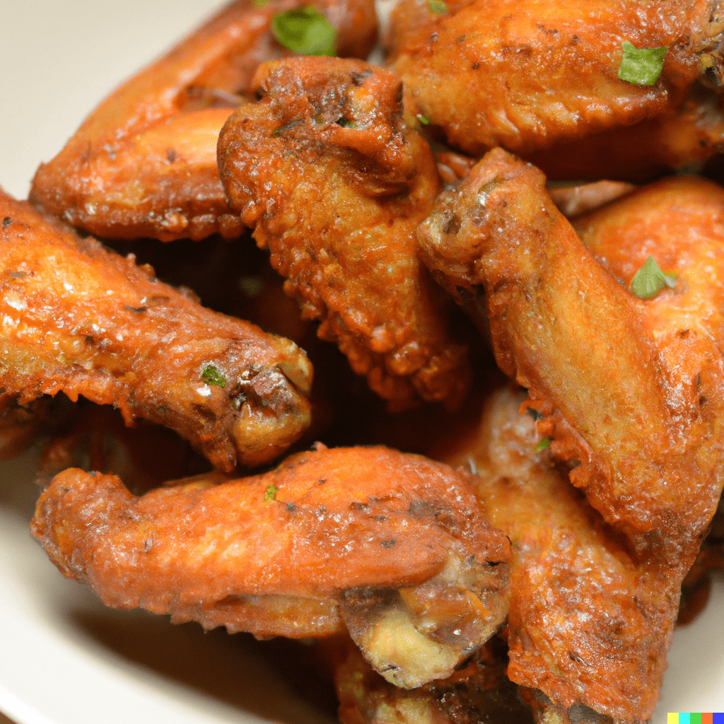 A plate of fried chicken wings DALL·E 2023-06-05 14.59.08