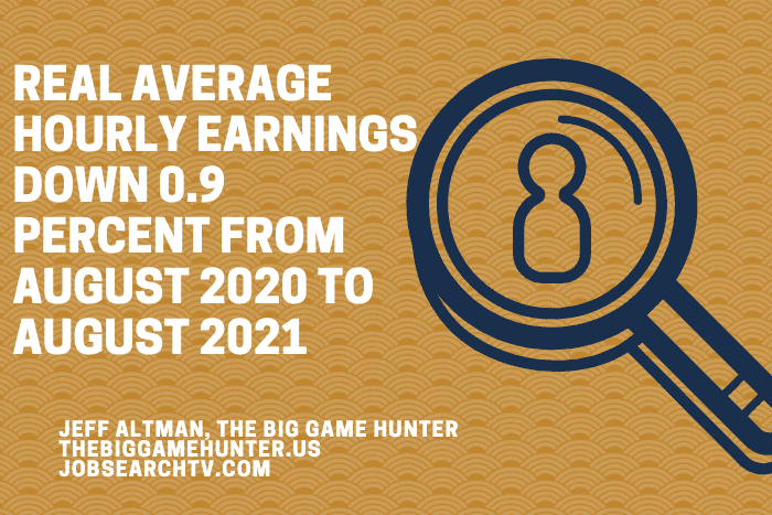 Real average hourly earnings down 0.9 percent from August 2020 to August 2021